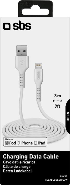Actual product image SBS USB 2.0 cable to Apple Lightning (3 m, USB 2.0)