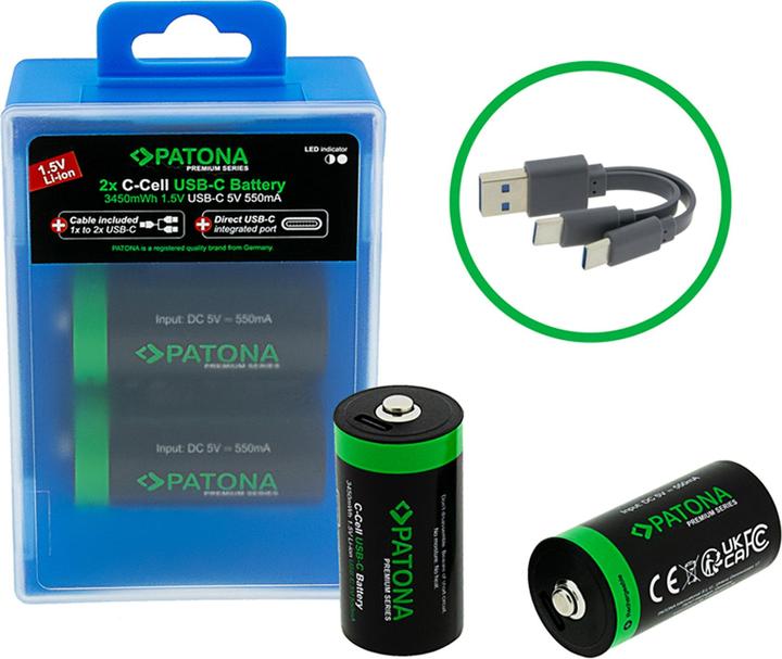 Actual product image Patona Premium rechargeable battery 2x LR14 USB-C (Camera battery)