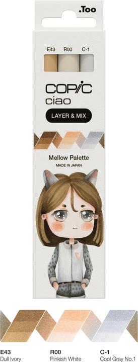 Actual product image Copic CIAO - Brand (R00 Pinkish White, C-1 Cool Gray No.1, E43 Dull Ivory, 6 mm, 3 x)