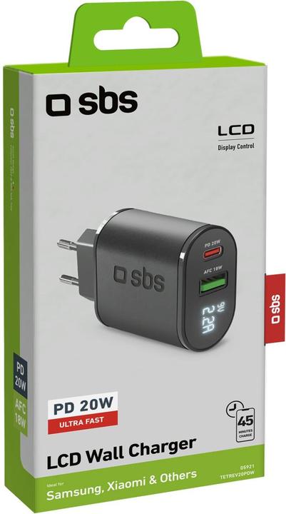 Image du produit SBS PD Chargeur de voyage 20W USB-C/USB m. Disp (20 W)
