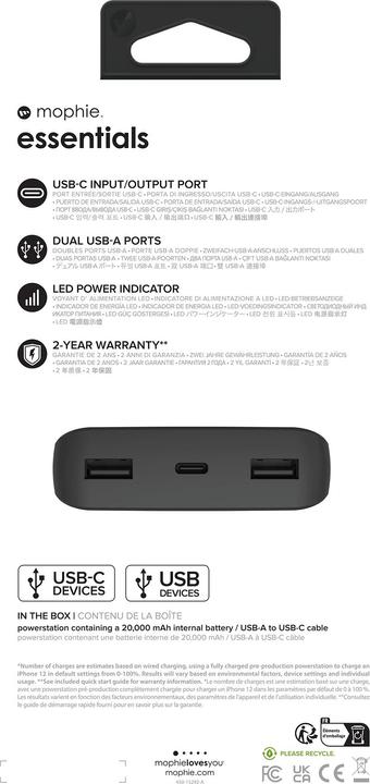 Immagine prodotto mophie Essential (20000 mAh, 20 W, 74 Wh)