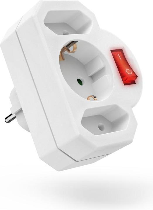 Produktbild Hama Steckdosenadapter 3-fach, 1x Schutzkontakt, 2x Euro, Schalter, Weiss (CEE 7/3, 3 x)