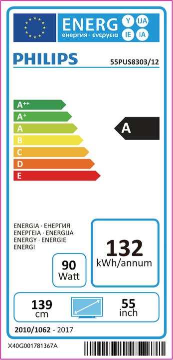 Etichetta energetica Philips 55pus8303/12 (55", LCD, 4K, 2018)