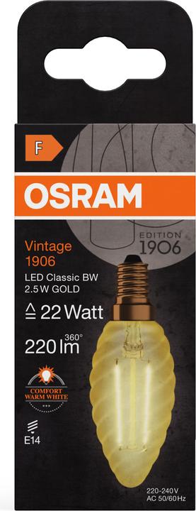 Produktbild Osram LED-Vintage-Lampe (E14, 2.50 W, 220 lm, 1 x, F)