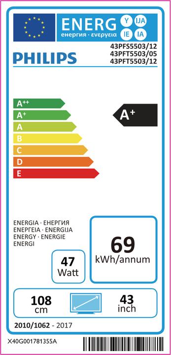 Energy Label Philips 43pfs5504 (43", LCD, Full HD, 2018)