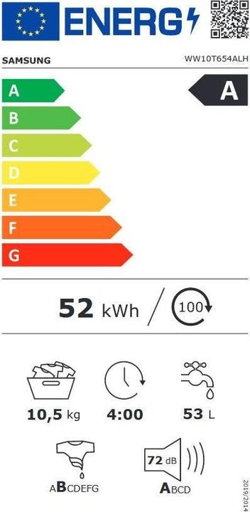 Energy Label Samsung WW10T654ALH/S5 WW6500 (10.50 kg, Left)