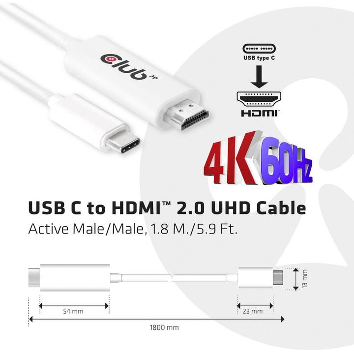 Produktbild Club 3D USB Typ C — HDMI (Typ A) (1.80 m, HDMI, USB Typ C)