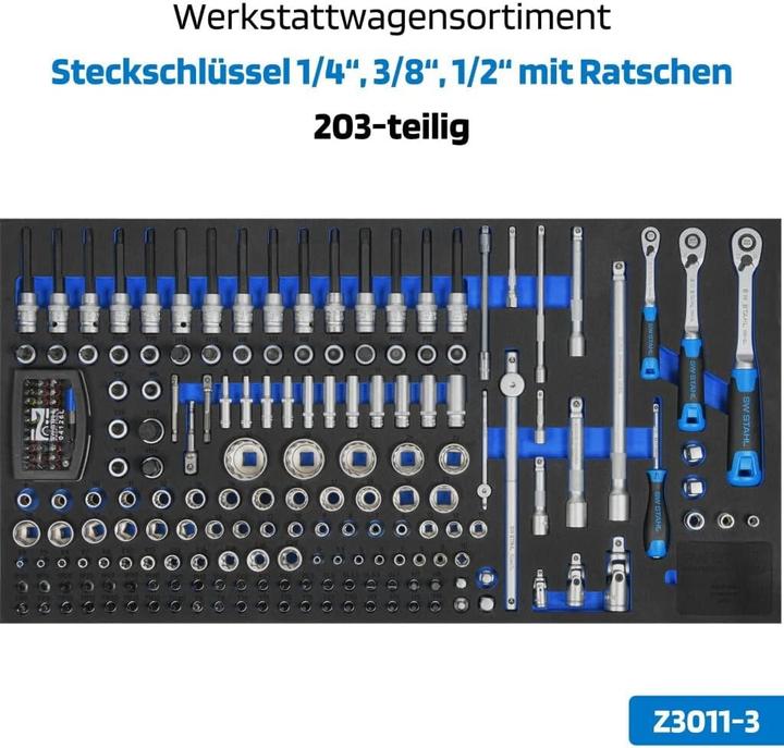 Produktbild SW-Stahl Z3211 Profi Werkstattwagen TT802 blau I 8 Schubladen I 4 Schubladen gefüllt I 338 teilig I (338 x)