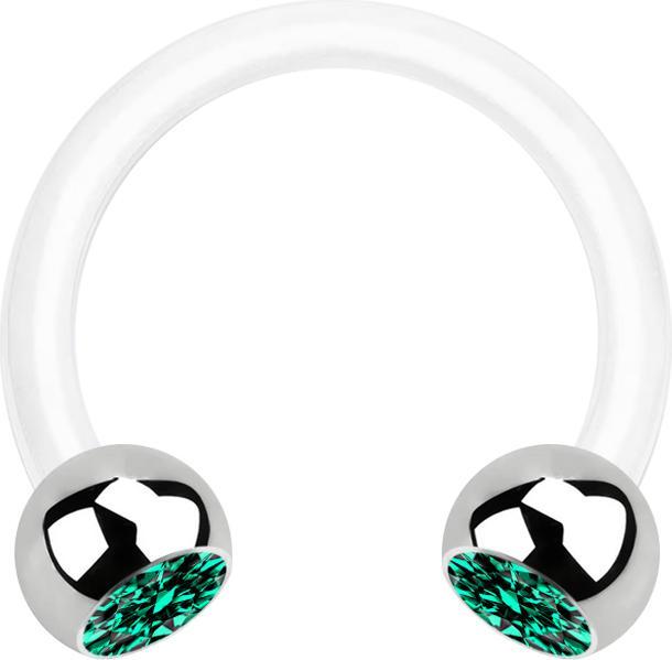 Image du produit Star Piercing Micro Circular Barbell blanc avec deux boules argent cristal turquoise (Bioflex, sans laiton, Acier chirurgical 316L)