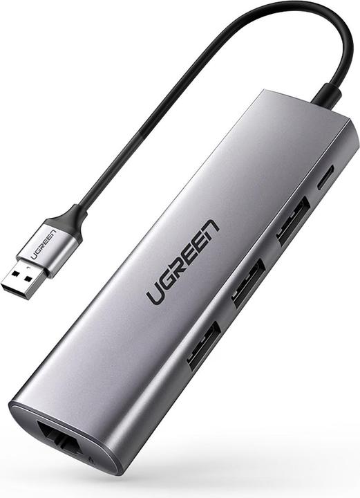 Image du produit Ugreen CM266 Adaptateur Hub 5en1 USB, 3x USB 3.0, micro USB, RJ45 (gris) (USB-A, 5 Ports)