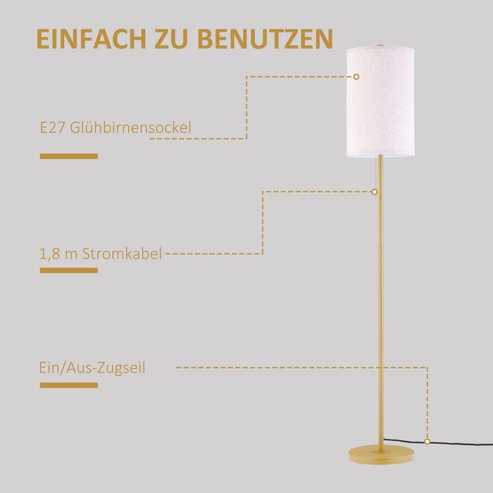 Immagine prodotto Swisshandel24 Stehlampe Wohnzimmer Stehleuchte mit Leinen Lampenschirm, Zugkettenschalter (E27)