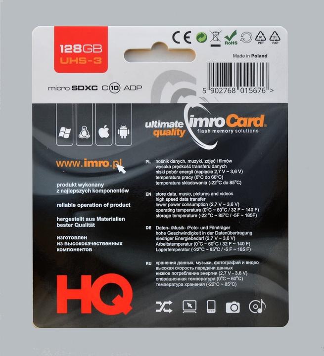 Actual product image IMRO MICROSDXC 10/128GB UHS-3 ADP Memory card Class 10 (128 GB, microSDXC, U3, UHS-III)