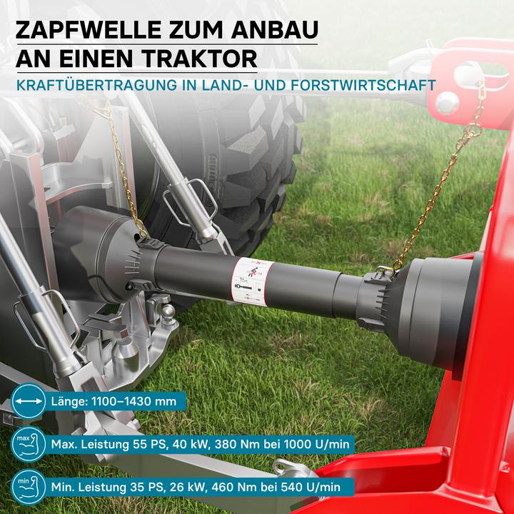 Produktbild Wiltec Zapfwelle T4 Gelenkwelle 1100-1430mm 460Nm 540U/min PTO-Shaft 40kW 1 3/8" 35mm