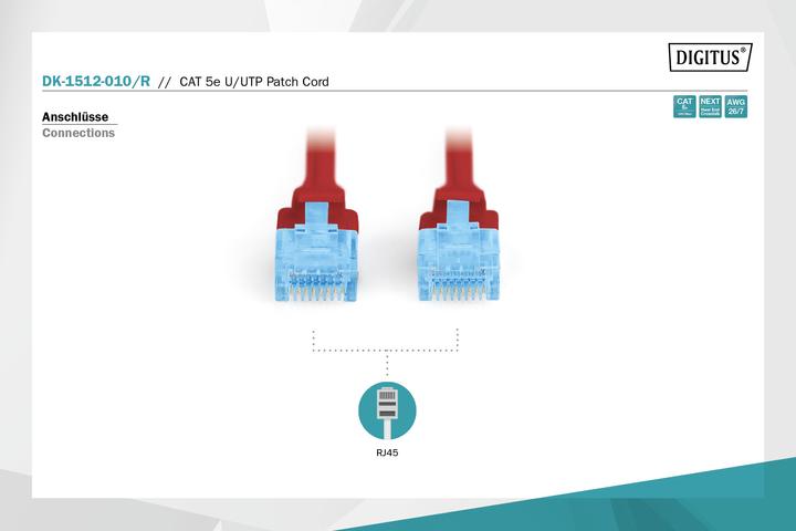 Produktbild Digitus CAT5e U-UTP Patchk.,1m, Rot (U/UTP, CAT5e, 1 m)