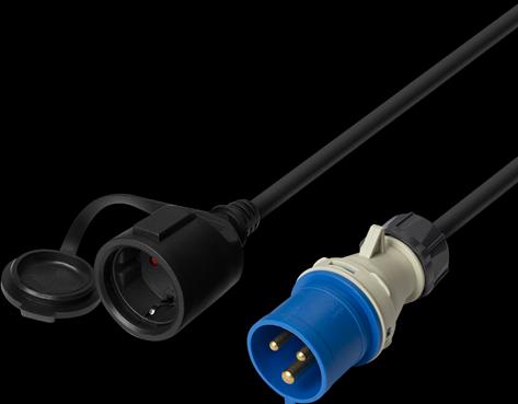 Actual product image Deltaco Grounded adapter cable IP44, 230 V 16 A, 1 m, black