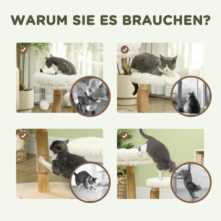 Produktbild PawHut Kratzbaum Birnbaumholz, Polyester Weiss (61.50 cm, Weiss+Naturholz)