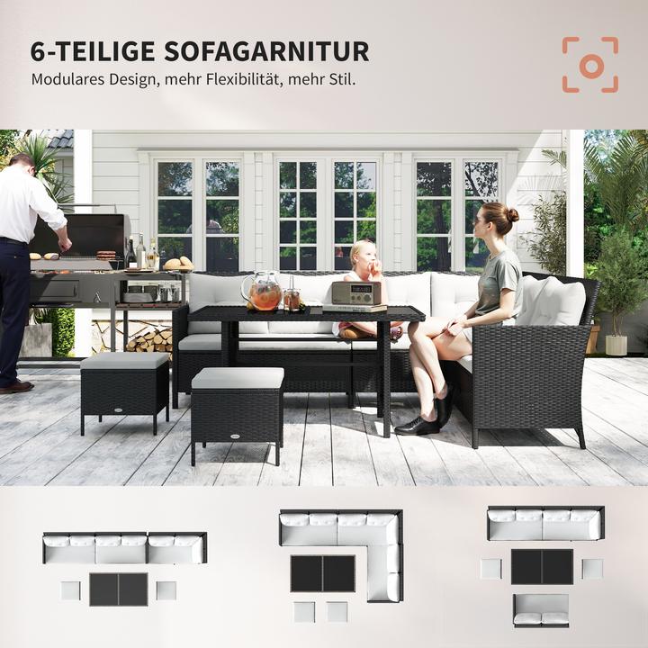 Produktbild Swisshandel24 Sitzgarnitur für 7 Personen Sitzgruppe Gartenset Gartenmöbel Set, Polyrattan, Schwarz+Cremeweiss