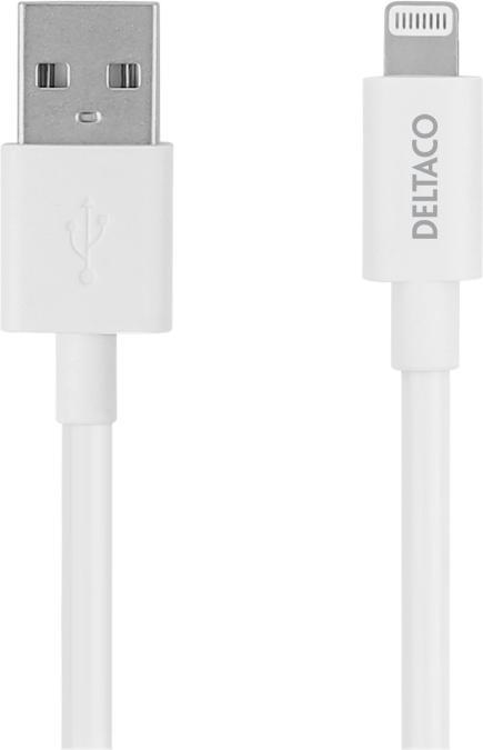 Deltaco Lightning cable USB-A -Lightning, 2m, Apple C189 chipset, MFi, FSC marked package, white (2 m, USB 2.0)