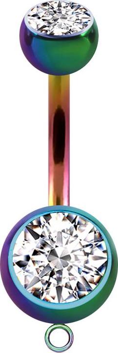 Star Piercing Banane farbig mit zwei Kugeln Kristall silber und Ring für Anhänger (Chirurgenstahl 316L)