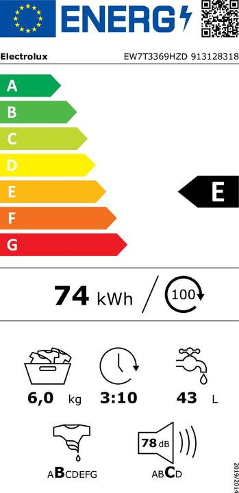 Energie-Label Electrolux EW7T3369HZD (6 kg, Oben)