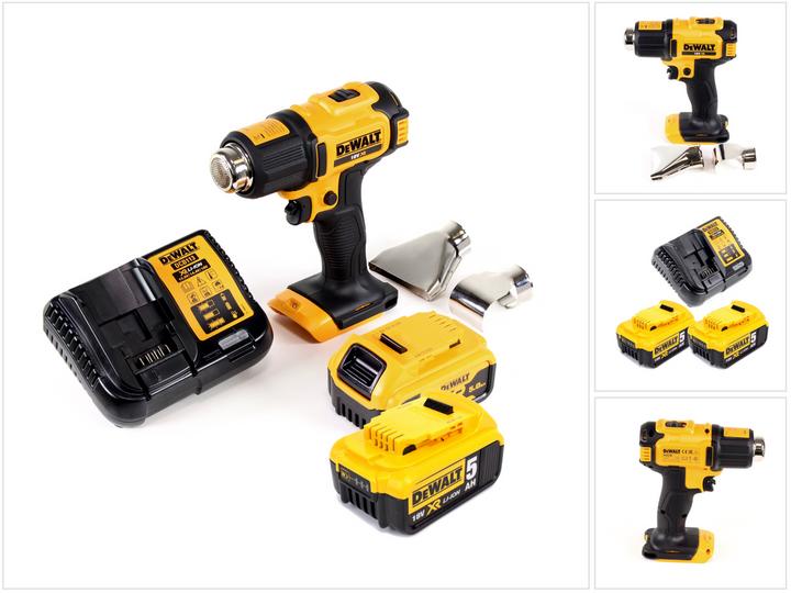 DeWalt DCE 530 P2 Akku Heissluftpistole 18V 530°C + 2x Akku 5,0Ah + 1x Lader + Flächen- und