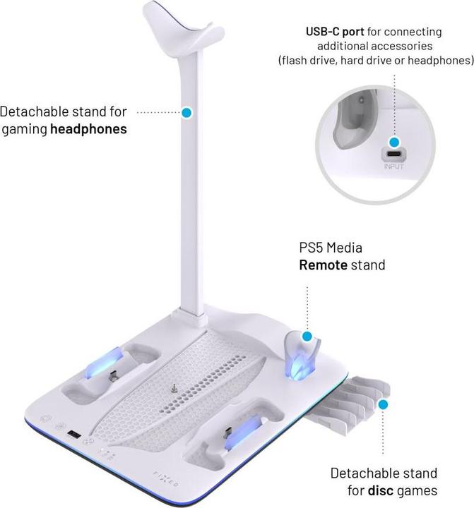 Produktbild Fixed Feste Multifunktionsstation für PlayStation 5 (Slim) mit Lüftern und Aufladung für zwei DualSense Co (PS5)