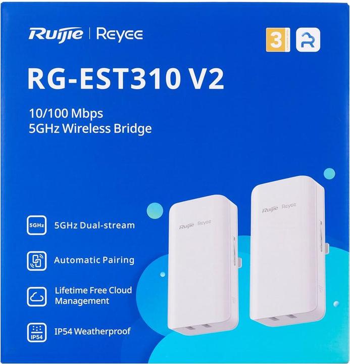 Image du produit Ruijie Reyee 2x Ip54 Outdoor Wireless Bridge 2km 10dbi 5ghz Wifi (867 Mbit/s)