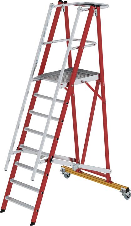 Produktbild Munk Plattformleiter GFK/Alu klappbar und fahrbar mit GFK-Handlauf 8 Stufen (Plattformleiter, 60 cm)