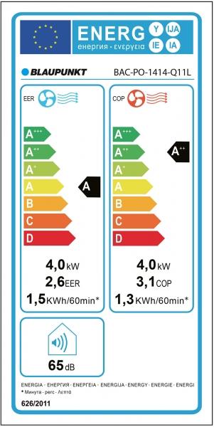 Etichetta energetica Blaupunkt Arrifana A1414L (45 m², 14000 BTU/h)