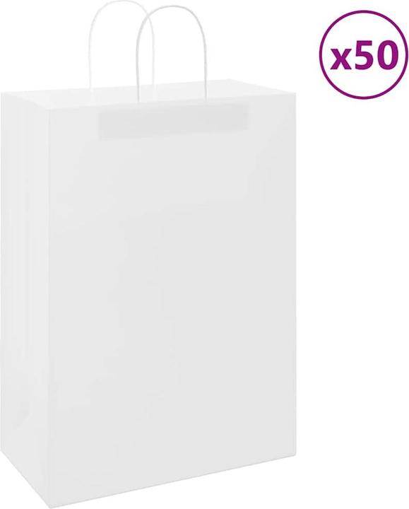 Produktbild VidaXL Kraftpapiertüten 50 Stk. mit Henkel Weiss 32x17x44 cm Papiertüte (Geschenktüte, 50 x)