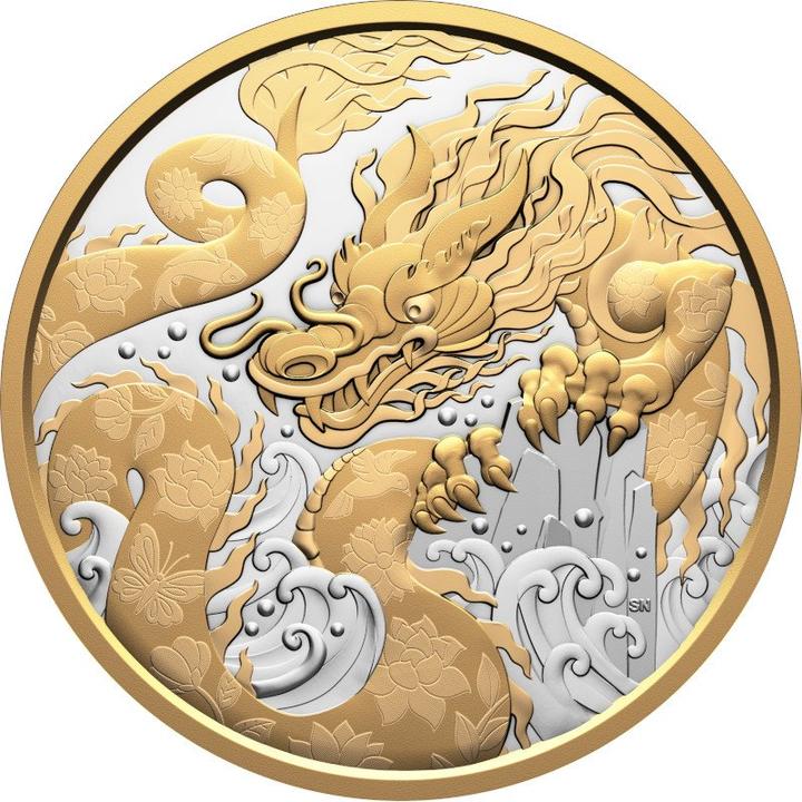 Royal Canadian Mint Silber Water Dragon 5 oz PP - Teilvergoldet 2025 (999.90, 2025)
