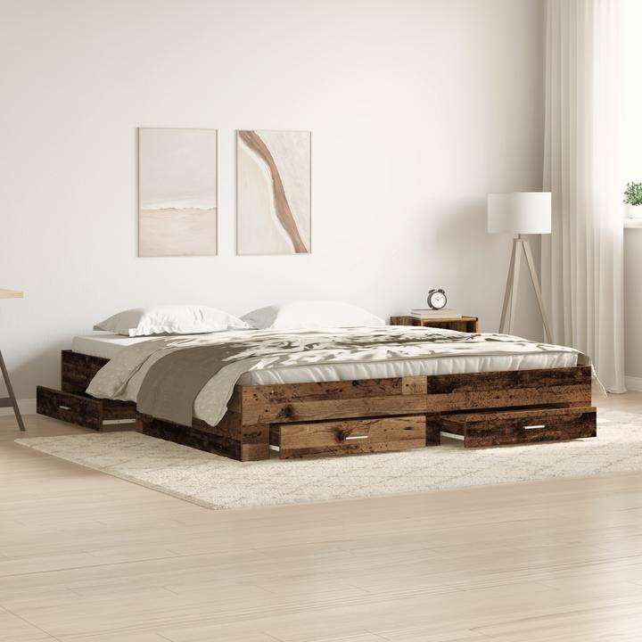 Produktbild VidaXL Bett mit Schubladen Altholz 180x200 cm Holzwerkstoff (180 x 200 cm)