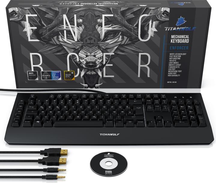 Produktbild Titanwolf Gaming Tastatur "Enforcer" mechanisch, LED Beleuchtung / QWERTZ / Keyboard mit Kailh Blue Switches (DE, Kabelgebunden)