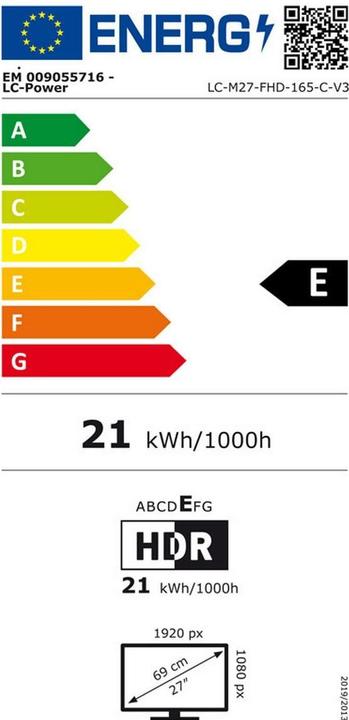 Label énergétique LC-Power LC-M27-FHD-165-C-V3 (1920 x 1080 pixels, 27")