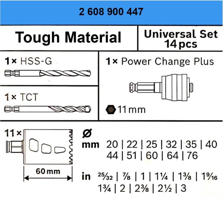 Produktbild Bosch Professional Zubehör EXPERT Tough Material Lochsäge-Set, 20/22/25/32/35/40/44/51/60/64/76 mm, 14-tlg. (20, 22, 25, 32, 35, 40, 44, 51, 60, 64, 76 mm)