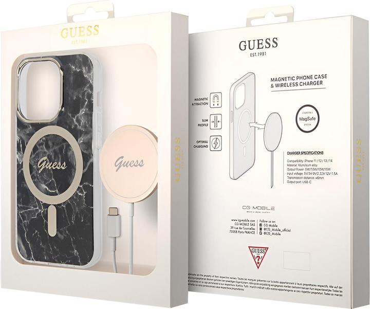Image du produit Guess Zestaw GUBPP14LHMEACSK Étui+chargeur iPhone 14 Pro 6,1" czarny/black hard case Marble MagSafe (Apple iPhone 14 Pro)