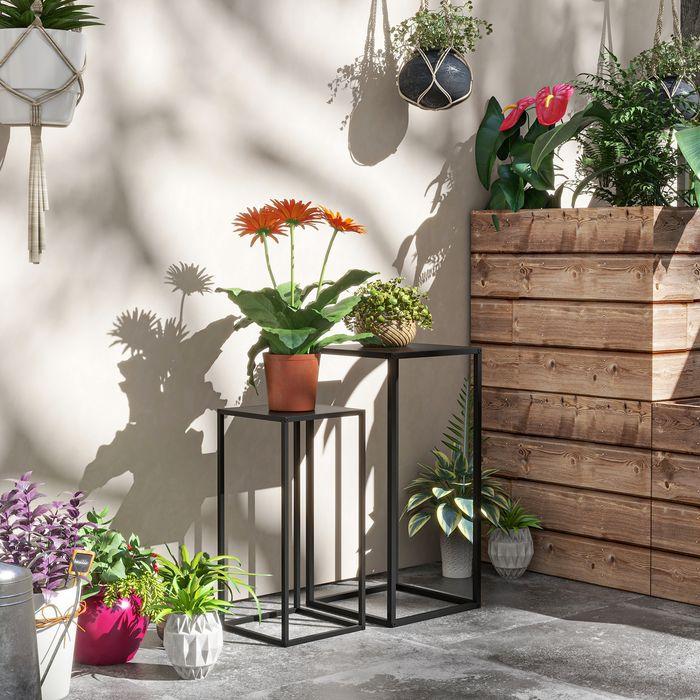 Actual product image Swisshandel24 Set of 2 plant stands, plant stool with steel legs, Scandinavian design, flower stand, heavy duty