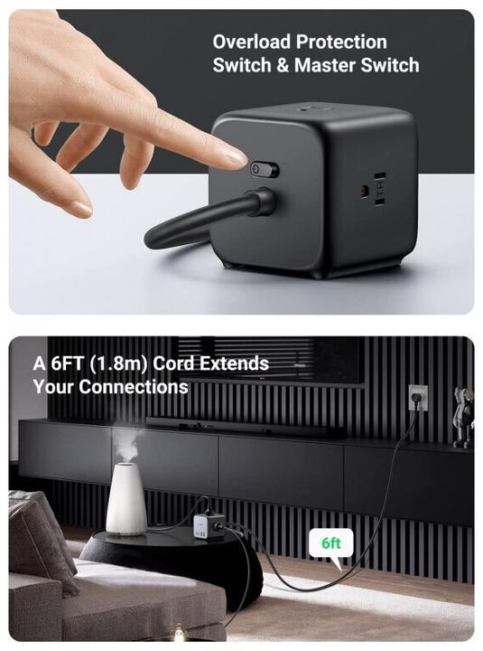 Actual product image Ugreen Cube CD268 (3 x, CEE 7/4, USB-A, USB-C, 1.80 m)