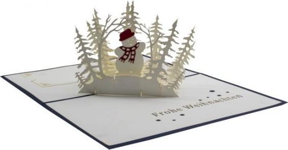 Produktbild Hervorragend Glückwunschkarte Frohe Weihnachten Schneemann im Wald - 3D Pop-up (1 Stk.)