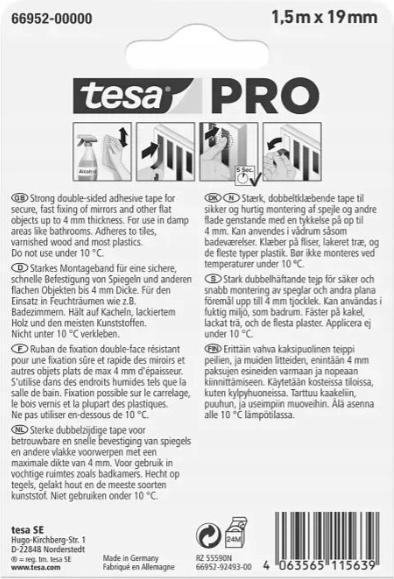 Actual product image tesa 66952 Pro Mirror Mounting Tape 1.5 m x 19 mm (19 mm)