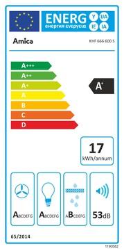Energy Label Amica Overhead free-standing bonnet KHF 666 600 S WxD 60 x 35 cm black (Wall hood)