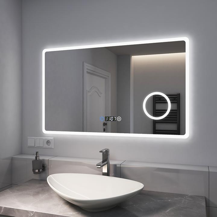 Actual product image Emke Bathroom Mirror With Lighting 100*60cm, 3X Magnification, Fog-Free, 3 Colour Temperatures&Dimmable (100 x 60 cm)