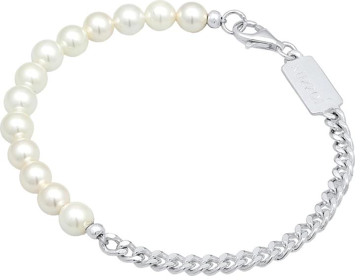 Produktbild Kuzzoi Armband Männer Panzerkette Massiv Perlen 925 Silber (23 cm, 925er Sterling Silber, Edelstahl, Muschelkernperlen, Keine Stein)