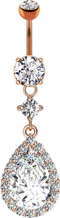 Star Piercing Banane rosegold mit Anhänger Kristall und Kristalltropfen (Messing, Chirurgenstahl 316L)