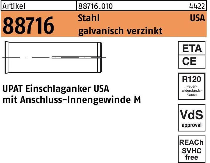 Image du produit Upat Chevilles à frapper USA M12 électro-galvanisé 25 pcs. (25 pcs)