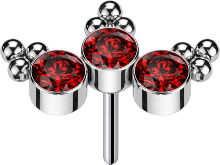 Actual product image Star Piercing Threadless silver triangle beads three crystals red (Titanium G23, without brass)