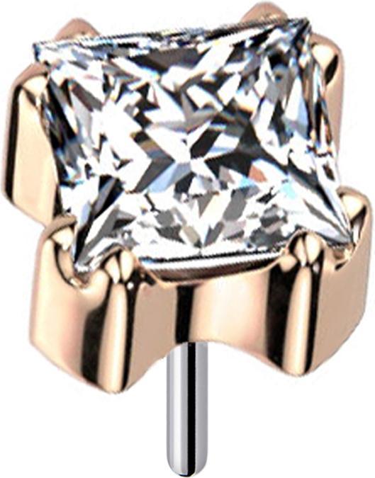 Star Piercing Threadless rosegold quadratischer Kristall silber gefasst (Chirurgenstahl 316Lohne Messing, Titan G23ohne Messing)