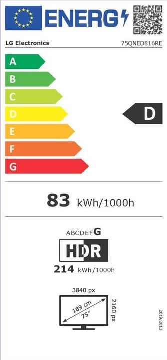 Etichetta energetica LG 75QNED816RE (75", QNED81, LED, 4K, 2023)