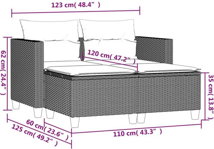 Actual product image VidaXL Garden sofa 2-seater with stools