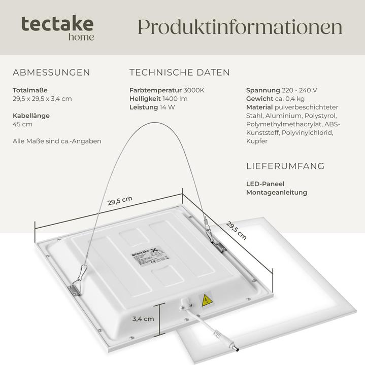 Produktbild tectake LED-Paneel Lucerna, ultraflach, warmweiss, stromsparend